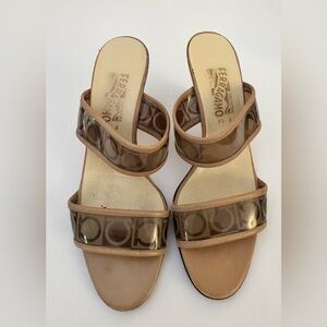 Salvatore Ferragamo Beige and Brown Sandals
